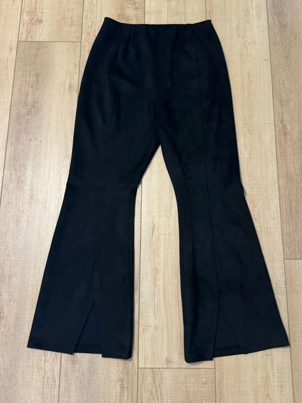 We The Free Faux Suede Flare Pants Black Slit Hem High Rise Size 31